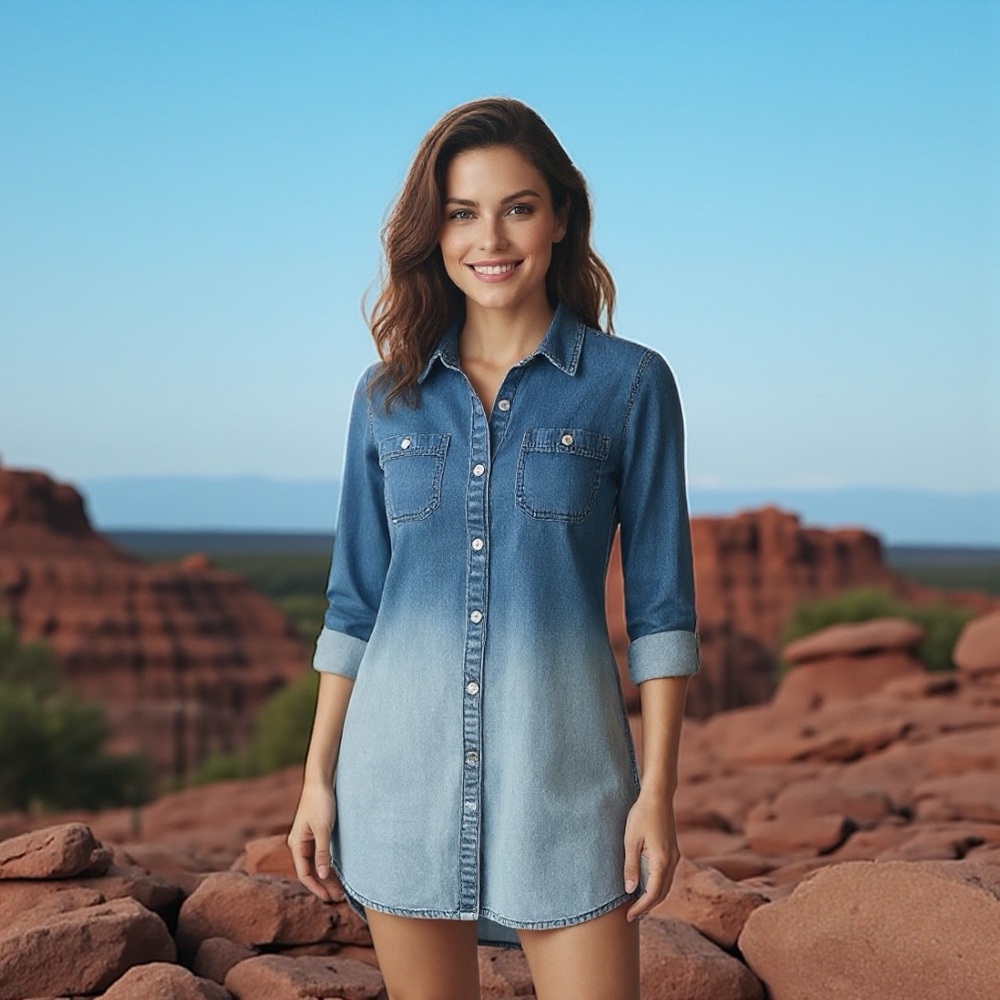 American Rag BlueJean Denim Shirt Dress Retro Vintage DeadStock Country Cowgirl